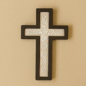 Handmade Nordic Cross Wall Decor: Fir Wood & Aluminum Inlay - NEW in Box